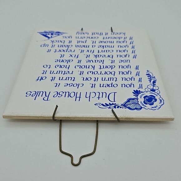 Vintage Dutch House Rules Ceramic Wall Tile 6in Czech Republic Hanger - Picture 4 of 6